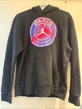 Jordan Black Crewneck Hoodie with Pink and Purple Paris Crest